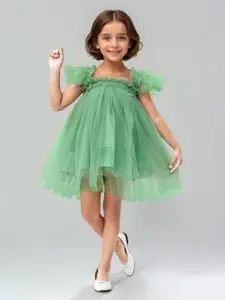 Toonyport Flutter Sleeve Net Fit & Flare Dress