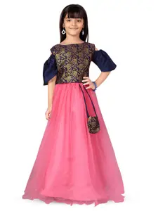 BAESD Girls Floral Woven Design Ready to Wear Lehenga & Blouse