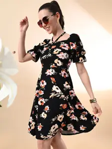 IUGA Floral Print Puff Sleeve A-Line Dress