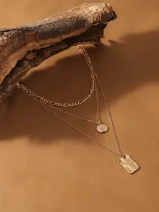 SOHI The Dented Charm Gold Plated Layered Necklace