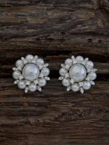 Kushal's Fashion Jewellery Rhodium-Plated Cubic Zirconia Floral Shaped Studs