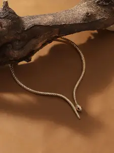 SOHI The Serpent Torque Gold-Plated Stones Studded Necklace