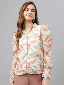 Latin Quarters Women Floral Printed Puff Sleeves Casual Shirt