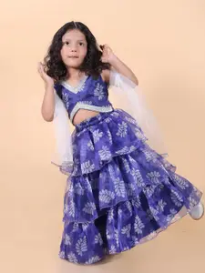 BAESD Girls Floral Printed Ready to Wear Organza Lehenga & Blouse With Dupatta