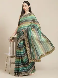 Anouk Striped Embroidered Organza Saree