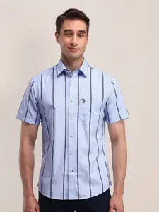 U.S. Polo Assn. Men Classic Cutaway Collar Vertical Striped Cotton Formal Shirt