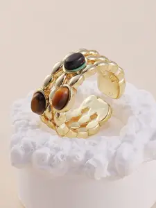 SOHI Gold Plated Stone Studded Adjustable Finger Ring