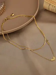 MYKI Gold-Plated Stainless Steel Double Layered Heart and Love Necklace