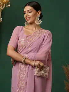 Satrani Ethnic Motifs Sequinned Pure Georgette Saree