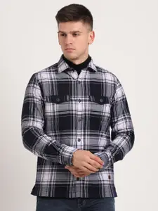 Turtle Men Relaxed Spread Collar Tartan Checked Oversized Casual Shirt