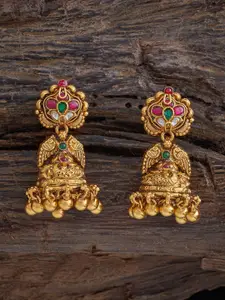 Kushal's Fashion Jewellery 92.5 Pure Silver Gold-Plated Temple Dome Shaped Jhumkas