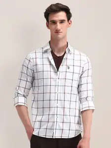 U.S. Polo Assn. Men Classic Cutaway Collar Windowpane Checked Cotton Formal Shirt