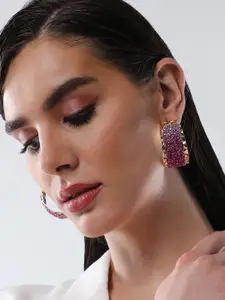 SOHI Gold-Plated Artificial Stones Studded Contemporary Studs Earrings