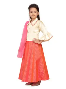 BAESD Girls Foil Print Ready to Wear Silk Lehenga & Blouse With Dupatta