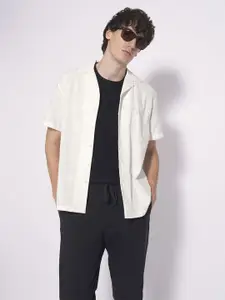 SELECTED Men Cuban Collar Textured Cotton Casual Shirt