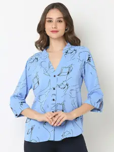 NOT SO PINK Women New Mandarin Collar Floral Printed Casual Shirt