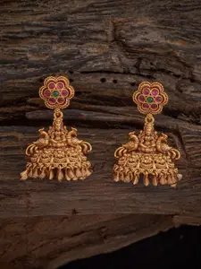 Kushal's Fashion Jewellery Gold-Plated Stone Studded Dome Shaped Antique Jhumkas