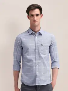 U.S. Polo Assn. Men Classic Cutaway Collar Tartan Checked Cotton Formal Shirt