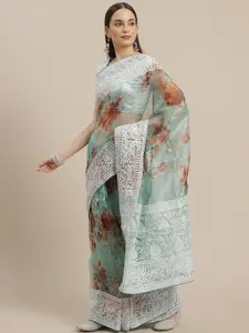 Anouk Floral Embroidered Organza Saree
