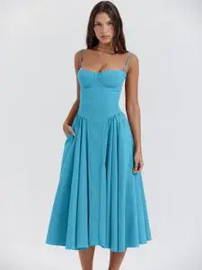 bebe Spaghetti Strap Fit & Flare Midi Dress