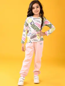 Anthrilo Girls Printed T-shirt & Joggers