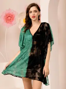 TANDUL Floral Self Design Extended Sleeves Extended Sleeves Semi Shree Kaftan Mini Dress