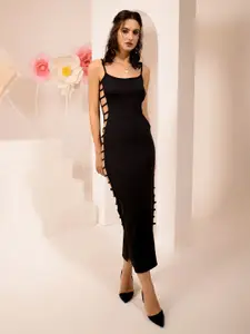 TANDUL Shoulder Straps Cut-Outs Bodycon Dress