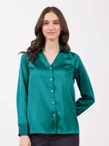 FableStreet Women Spread Collar Solid Casual Shirt