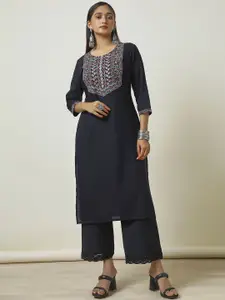 Soch Floral Embroidered Mirror Work Straight Kurta