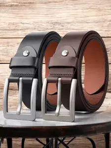 URBAN ALFAMI Men Pack Of 2 Solid Leather Belt