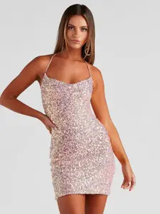bebe Sequin Halter Neck Bodycon Mini Dress