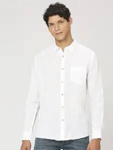 Pepe Jeans Men Solid Linen Casual Shirt