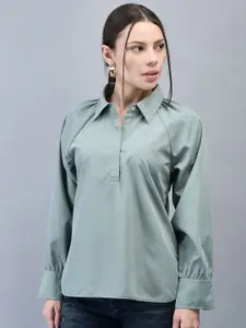 Woodland Women Solid Shirt Collar Top