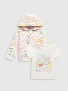 mothercare Girls Antimicrobial Floral Printed Hood Cotton Front-Open Sweatshirt