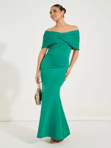 Styli Women Solid Off Shoulder Sheath Maxi Dress