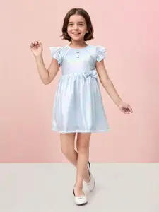 Toonyport Girls Flutter Sleeve Satin Fit & Flare Dress