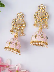 Adwitiya Collection Gold-Plated Kundan Studded Meenakari Dome Shaped Jhumkas