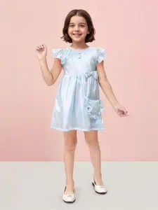 Toonyport Girls Flutter Sleeve Satin Fit & Flare Dress with Bag