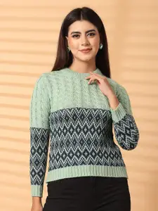 Clora Creation Women Cable Knit Printed Woollen Pullover Sweaters