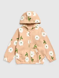 mothercare Girls Antimicrobial Floral Printed Hood Cotton Front-Open Sweatshirt