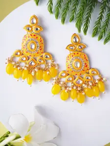 Adwitiya Collection Gold Plated Artificial Stones Studded Classic Drop Earrings