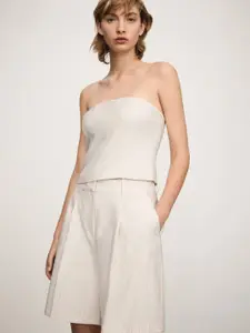 MANGO Women Striped Straight Fit Bermuda Shorts