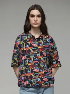 ONLY Women Spread Collar Typography Printed Casual Shirt