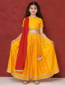 Aj DEZInES Girls Ethnic Motifs Woven Design Ready to Wear Lehenga & Blouse With Dupatta