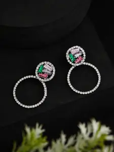 ATIBELLE Silver-Plated Brass Circular Cubic Zirconia Hoop Earrings