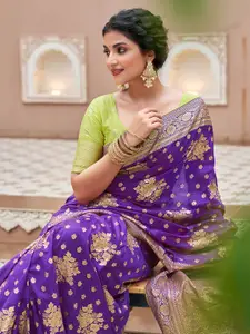 Satrani Ethnic Motifs Zari Pure Silk Banarasi Saree