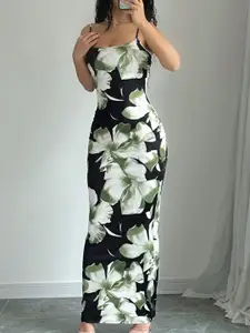 TANDUL Floral Print Bodycon Maxi Dress
