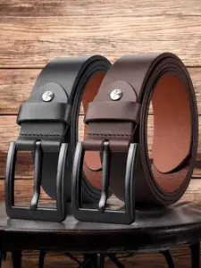 URBAN ALFAMI Men Pack Of 2 Solid Leather Belt