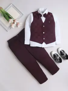 BAESD Boys Self Design Single-Breasted Waistcoat  with Shirt and Trouser 3-Piece Suit
