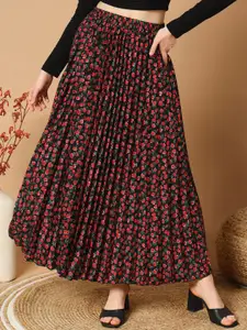 ZWERLON Women Floral Printed Accordion Pleated A-Line Maxi Skirt